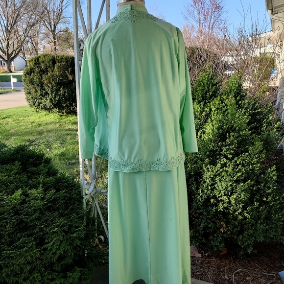M/L 1970s Mint Green Maxi Prom / Bridesmaid Dress - Picture 4 of 13